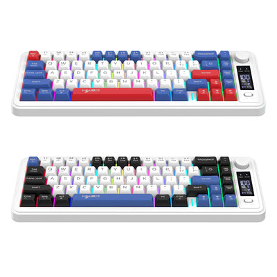 LinkMejor L68 Three-Mode Wireless Gaming Keyboard with Display Screen and Multimedia Knob 68-keys RGB Light 2000mAh Battery Type-C Rechargeable 2.4G/BT1/BT2 Wireless Membrane Keyboards for PC Laptop Computer