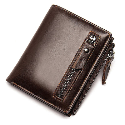 Ekphero Genuine Leather Mens Wallet Man Zipper Short Small Coin Purse Male Rfid Anti-theft Swipe Card Purse Multicard Slot ID Credit Holder
