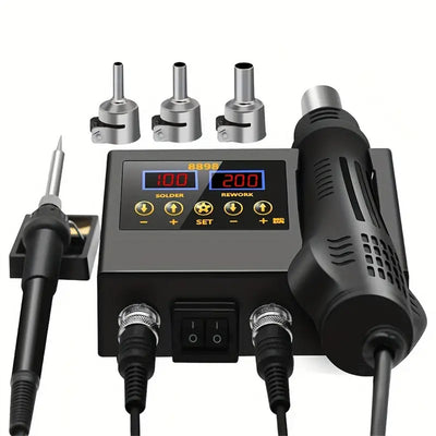 2 in 1 SMD Soldering Station Hot Air Gun 100-700W Dual LCD Display 100°C-480°C Adjustable Temperature Rework Repair Tool EU/US Plug