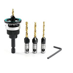 Four-Blade Countersink Drill Bit Set with Depth Stop L-Shape Wrench Titanium Alloy Bit 2.8mm-4.0mm Spiral Flute Design for Efficient Chip Removal