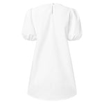 LinkMejor Womens Casual Round Neck Shirt Dress Puff Sleeve Short Dress A Line Solid Tunic Mini Dresses Plus Size