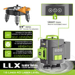 LinkMejor 4D 16 Line Green Laser Level Class II 515nm Self-Leveling ±1mm at 7m 30M Range 1200mAh Batteries Multi-Purpose Tripod