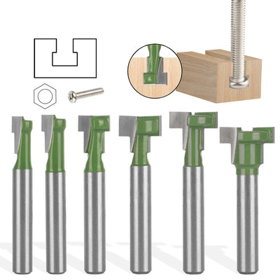 6PCS 1/4 Inch 6mm Shank Keyhole Router Bits Set T Track T-Slot Bolts Router Bit Set 1/4 & 5/16 & 3/8 & 9/16 & 1/2 & 5/8 Inch Blade Diameter