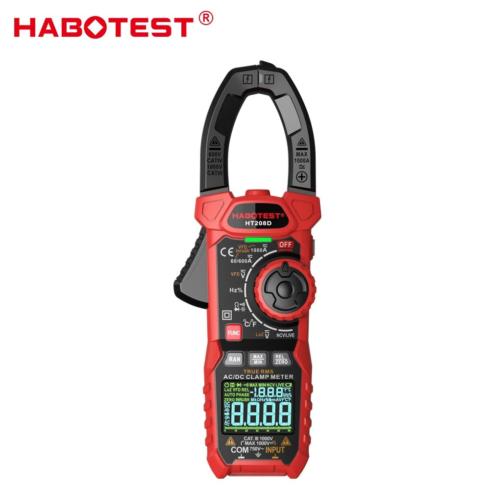 LinkMejor HT208D Digital Clamp Meter AC/DC True-RMS Multimeter Anto-Ranging Tester Current Clamp Digital Ammeter Clamp Meter