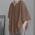 LinkMejor Mens T Shirts Textured Waffle Loose Top Solid Color Casual Short Sleeve T-Shirts