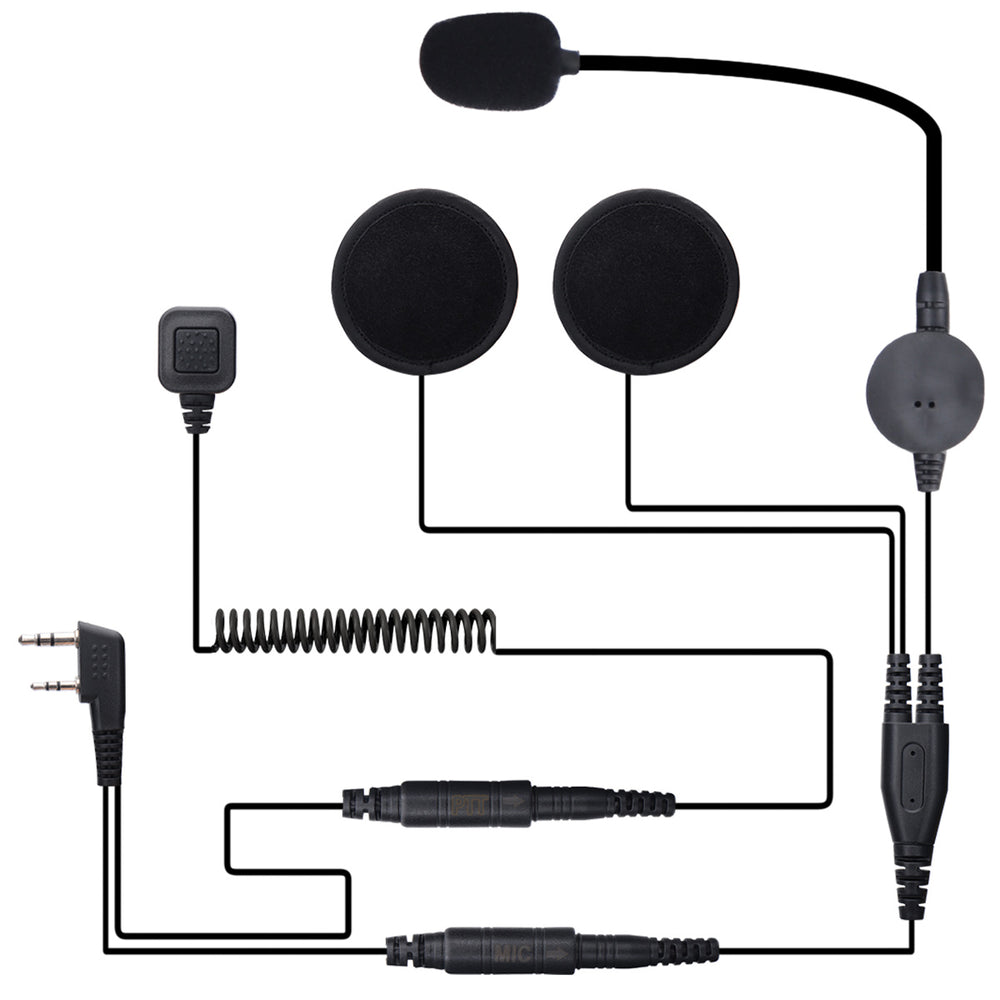 LinkMejor Rugged Radio Helmet Earpiece 2 PIN with Mic Microphone PTT for LinkMejor BF-F8HP Pro 888S UV5R 5RM UV-21R UV-32 KenwoodWouxun Two Way Radio Walkie Talkie
