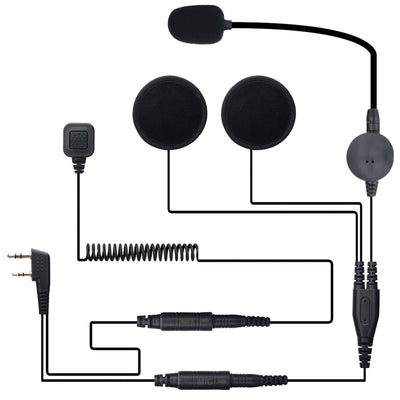 LinkMejor Rugged Radio Helmet Earpiece 2 PIN with Mic Microphone PTT for LinkMejor BF-F8HP Pro 888S UV5R 5RM UV-21R UV-32 KenwoodWouxun Two Way Radio Walkie Talkie