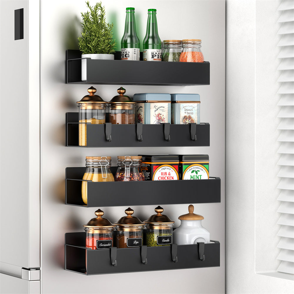4pcs Magnetic Storage Rack with Hooks Punch-Free Household Kitchen Refrigerator Washing Machine Side Hanging Storage