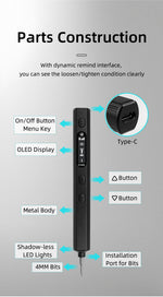 LinkMejor ES666 Innovative Multi-functional Electric Screwdriver Smart Somatosensory Recognition LED Illumination Large Capacity Battery Precision Control 30PCS Hexagon Bits Essential Tool for Easy Assembly & Disassembly
