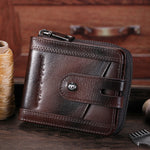 LinkMejor Genuine Leather Bifold Men Zipper Wallet RFID Blocking Mutil Card Holder Coin Purse Small Cash Clip