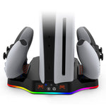 LinkMejor PS5 Slim Game Console Cooling Base with RGB Colorful Ambient Light Game Controller Charging Station TP5-3583