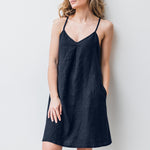 LinkMejor Solid Pocket Spaghetti Strap Backless Dress For Women