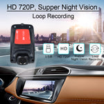 Car Camera Dashcam 720P HD 140° Large Wide Angle Car Driving Recorder F2.0 Large Aperture Night Vision
