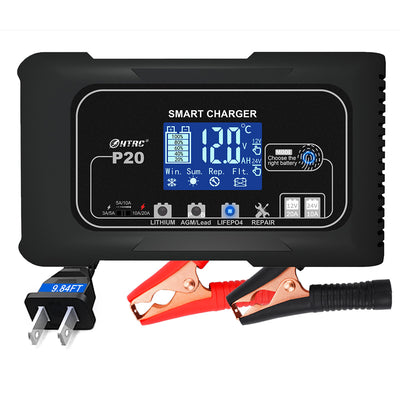 LinkMejor 20A P20 12V-24V Smart Battery Charger For Car Motorcycle Battery Repair Charging For Auto Moto Lead Acid AGM Lithium LiFePo4 Batteries