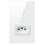 Brazil Standard Tuya Zigbee3.0 Smart Wall Light Switch with Socket 4X2 Glass Panel Light Switch Smart Life Voice Control Via Alexa Google Home