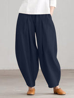 Women Loose 100% Cotton Ankle Length Solid Color Wide Legged Casual Pants