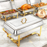 LinkMejor 4 Pack Chafing Dishes for Buffet 11QT Large Size & Stackable Stainless Steel Chafing Dish Buffet Set Rectangular Food Warmers for Parties Buffet Catering Supplies