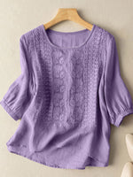 LinkMejor Women Daily Casual 3/4 Length Sleeve Blouses Solod Color Shirts