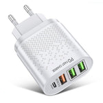 USLION 375-PD PD20W 4-Port USB PD Charger 3USB-A+USB-C PD QC3.0 Support AFC FCP Fast Charging Wall Charger Adapter EU Plug for iPhone 15 14 13 Pro for Samsung Galaxy Z Flip 6 for Honor Magic V3 for Huawei Nova Flip