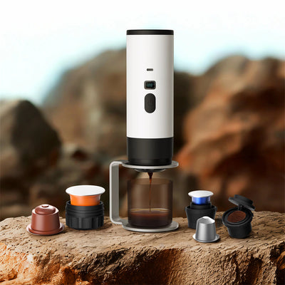 IPRee 3-in-1 Portable Electric Coffee Maker Capsule Coffee Grinder Travel Coffee Maker with Cordless Heating for Car and Home Camping