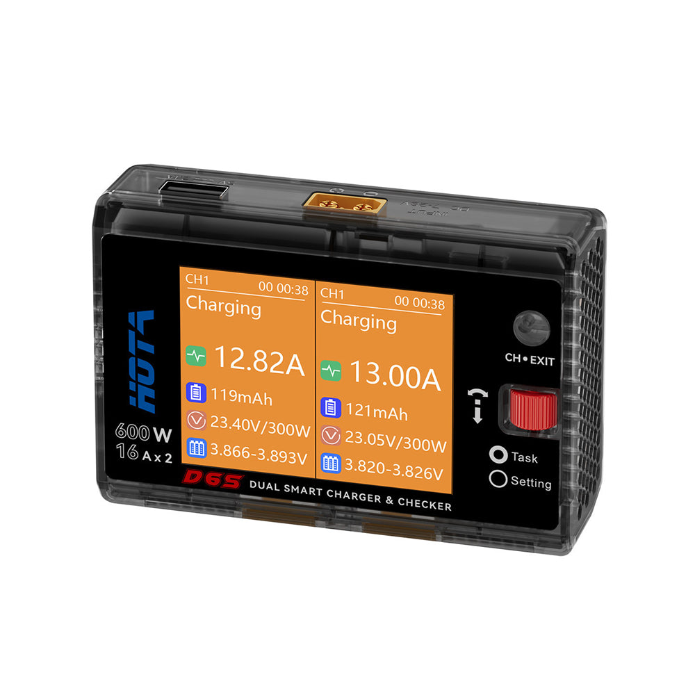 LinkMejor D6S DC 600W 16A*2 Dual Channel 6S Lithium Battery Balanced Charger for LiPo / LiHV / LiFe / Lilon / Li-ion / NiCd / NiMH / PB Packs