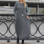 LinkMejor Women Long Sleeved Long Dress with Side Pockets Lace Patchwork Casual Long Maxi Dress for Spring Fall