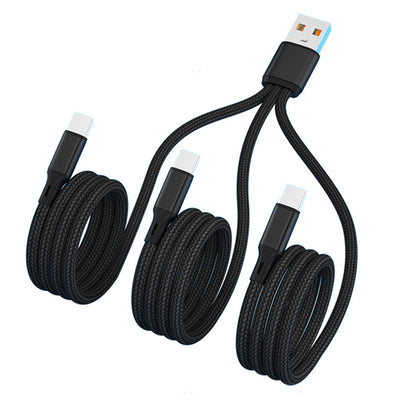 6A 100W USB-A to Type-C+Type-C+Type-C Cable Fast Charging Data Transmission Copper Core Line 0.2M/1.2M Long for iPhone 16 16 Pro 15 14 for Samsung Galaxy S25 for Xiaomi 15 Ultra