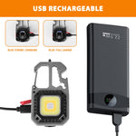 Mini LED Flashlight Work Light Portable Pocket Flashlight Keychains USB Rechargeable for Outdoor Camping Small Light Corkscrew