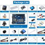 UNOR4 with WiFi Basic Start Motherboard Kit Entry Level Development Board 830 Breadboard LED Potentiometers OLED Display SR-501