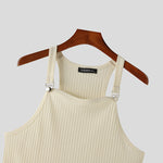 LinkMejor Mens Solid Knit Textured Sleeveless Vest Fashion Solid Color Metal Button Strap Tank Top for Men