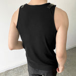 LinkMejor Mens Tank Top Fashion Leather Shoulder Strap Design Solid Color Knitted Vest Summer Sleeveless Men's Undershirts