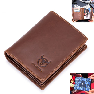 LinkMejor Men's Genuine Leather Wallet Multi Card Bag Large Capacity Bifold Wallet Credit Card Holder Multi Card Slots Coin Purse Money Clip Wallet for Men
