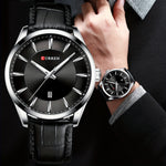 LinkMejor Simple Business Men Quartz Watch Comfortable Leather Strap Waterproof Auto Date Wristwatch