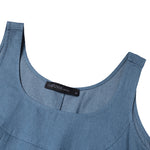 LinkMejor Women Fashion Denim Overalls Dress Summer Sleeveless Casual Loose Sundress Solid Color Maxi Dress With Pockets