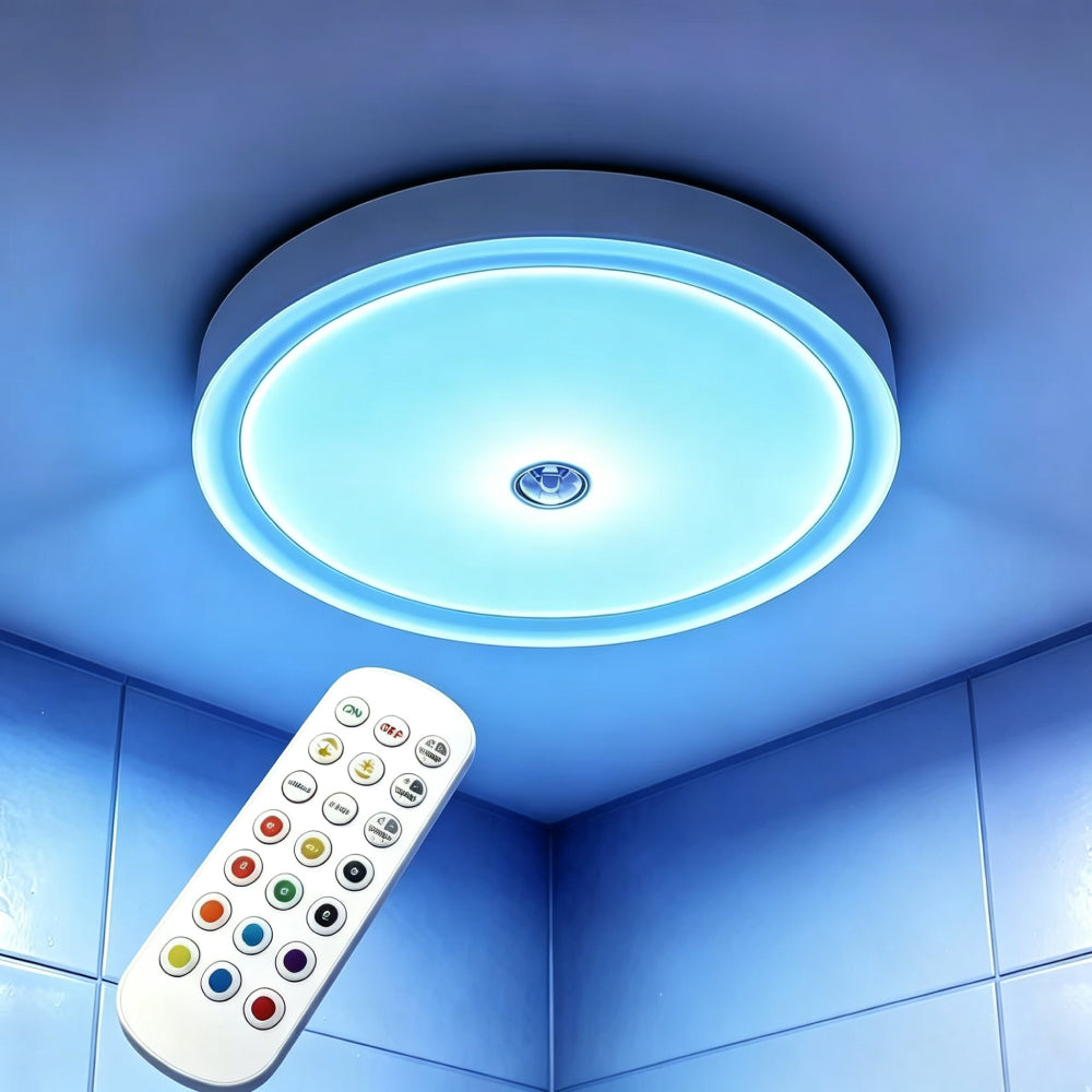 Elfeland 16cm Rechargeable Ceiling Light Wireless RGBW Bathroom Light with 16 Colors IP65 Water Resistant 10000mAh Battery Remote & Touch Control Magnetic Mount