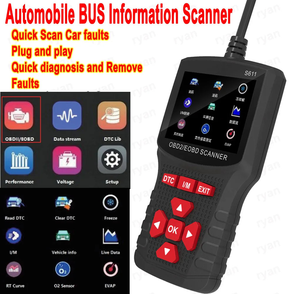 Professional Auto Engine System Diagnostic Tool OBD2 EOBD Car Scanner Automotive Battery Tester Clear Fault Code Reader
