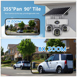 V380 8MP 8X Zoom Solar PTZ Security Camera 1080P Full HD 355° Wide Angle Full-Color Night Vision AI Human Motion Two-Way Audio IP66 Waterproof WIFI/4G Wireless Surveillance Camera for Outdoor