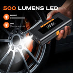 1500A 12V Jump Starter With Air Compressor 150PSI Portable Power Bank Tire Inflator N10 Car Battery Booster Pack With 500 Lumens LED Light Smart Clamp