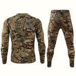 LinkMejor Men's Camouflage Thermal Underwear Set,Long Sleeve Top Pant Sports Warm Suit, Crew Neck, High Stretch Knit Fabric, Outdoor Hiking Base Layer Skinny Fit