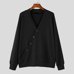 LinkMejor Mens Textured Asymmetrical V-Neck Long-Sleeve Sweater Comfortable Solid Color Casual Fall Winter Top S-5XL