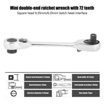 2-in-1 Mini Socket Ratchet Wrench 72-Tooth Dual-Head Design Chrome-Plated Accepts 1/4" Hex Bits Magnetic Power for Tight Spaces