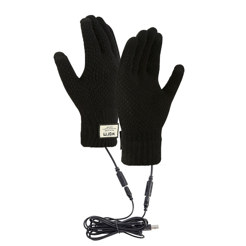 LinkMejor USB Charging Touchscreen Heated Gloves Knitted Thermal Coldproof Winter Warm Gloves for Outdoor Sports