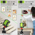 Mini 360-Degree Green Cross Line Laser Level with 2400mAh Lithium Battery including USB L-Bracket and Carry Pouch perfect for DIY Drywall Picture Hanging Ceiling Installation