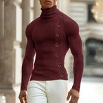 LinkMejor Mens Solid Color Textured Pullover Long Sleeve Sweater Fashion Slim Fit High-collar Sweater for Male S 5XL