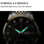 LinkMejor Luxury Rhinestone Business Men Quartz Watch Calendar Week Luminous Pointer Leather Strap Waterproof Wristwatch