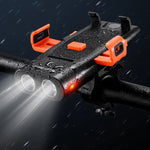 WEST BIKING 5 IN 1 500Lm Brightness Bike Headlight 3000mAh Battery Waterproof 4 Light Modes Power Bank Phone Holder with 130db Horn Warning Light for Night Cycling