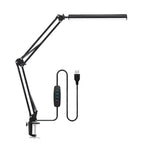 10W LED Desk Lamp with Clamp Adjustable Swing Arm Dimmable 10 Brightness Levels 3 Color Modes Eye-Care Lighting for Home Office