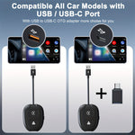 2 IN 1 Car Wireless CarPlay & Android Auto Adapter Plug and Play Compatible All Car Models with USB / USB-C Port