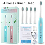 IPX7 Ultrasonic Electric Toothbrush 5 Modes USB Rechargeable Sonic Automatic Teeth Cleaner with 4 Brush Heads