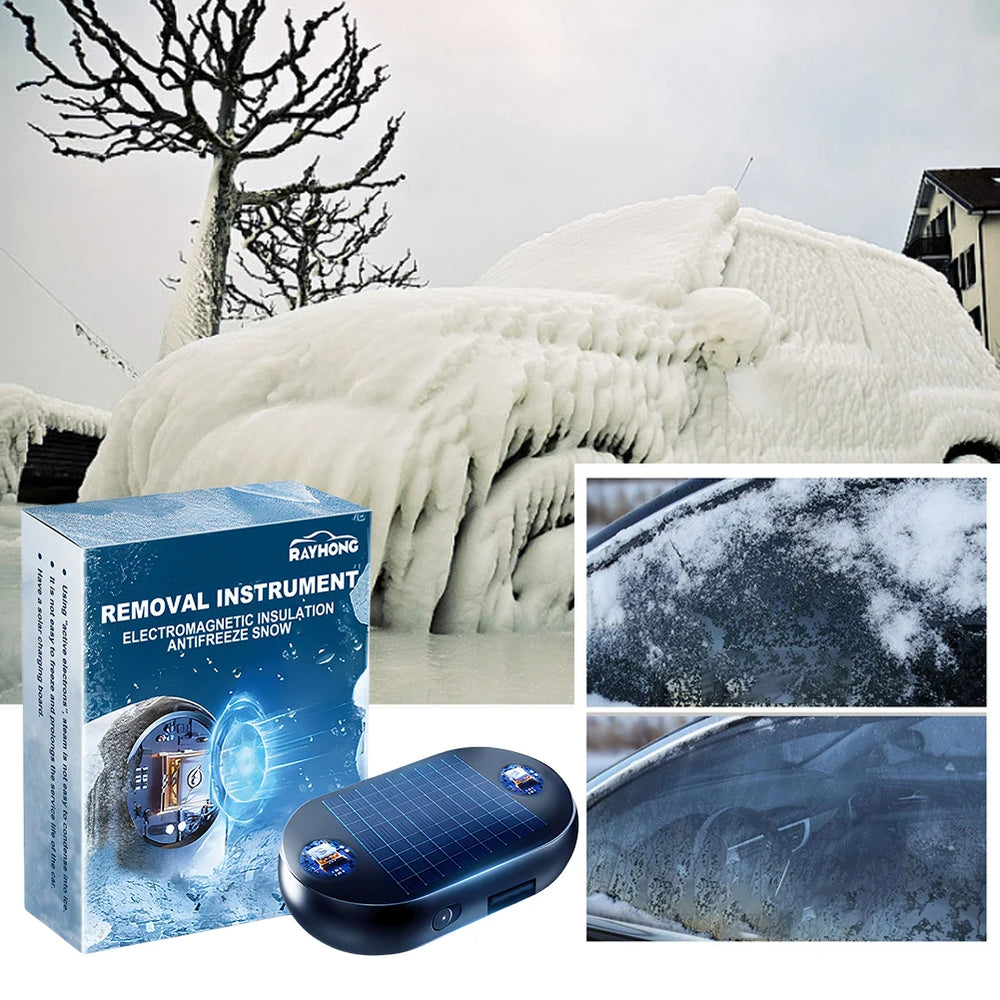 Rayhong Car Windshield Snow Removal Instrument Tool Solar/USB Power Car Window Glass Anti-Ice Snow Remove 5-12V Winter Deicing Device Molecular Interference Snow Remove Car Defroster